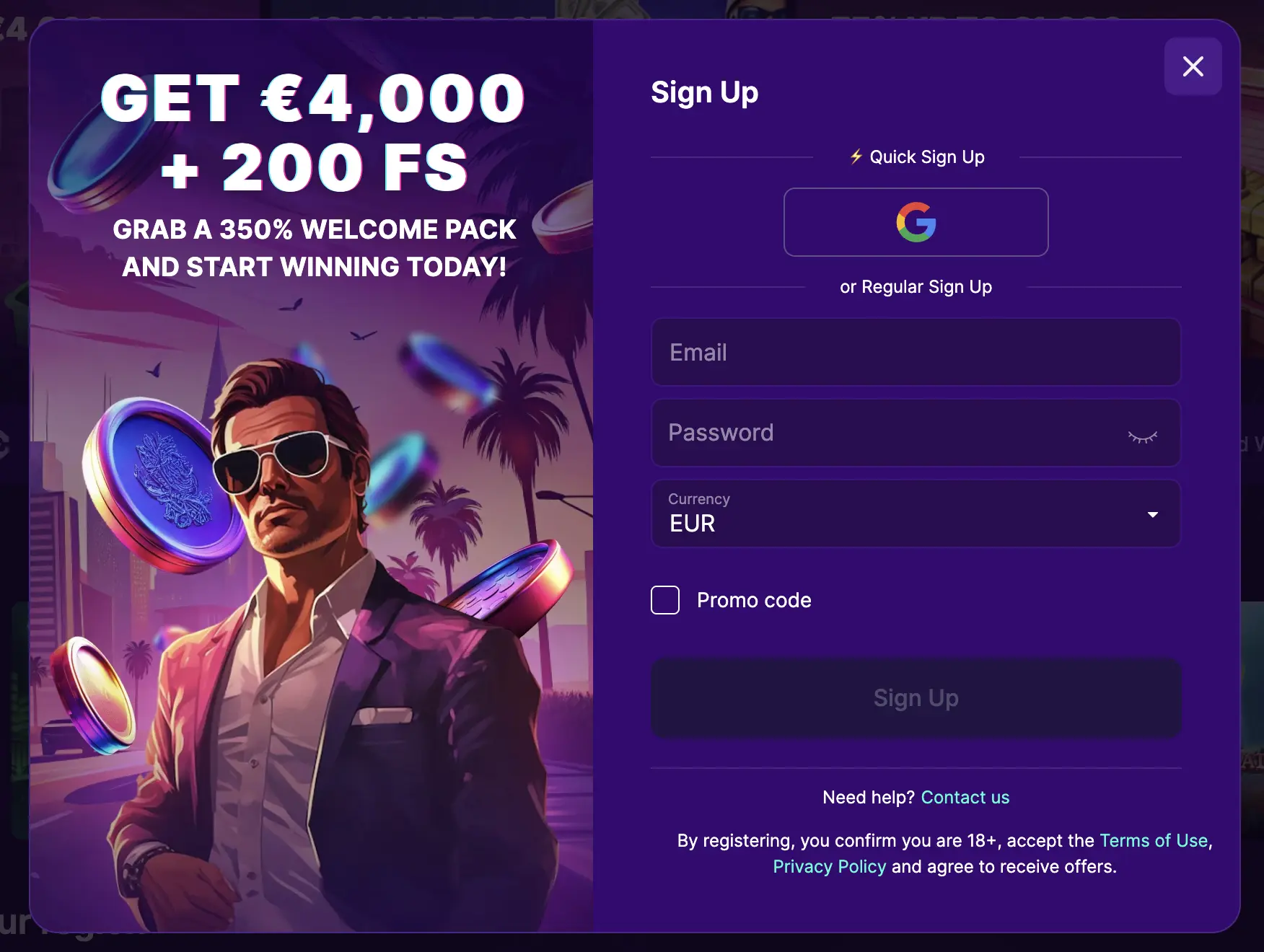 Inscription au Slotrush Casino